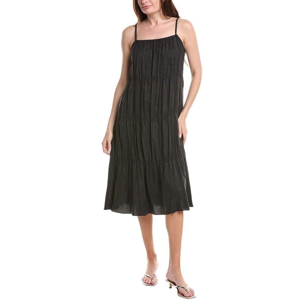 Eileen Fisher Womens  Petite Smocked Silk Dress, Black